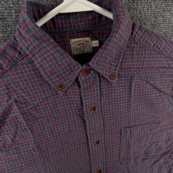 Faherty Flannel Soft Red Blue Check Button Up Shirt Long Sleeve Medium Cotton - Picture 7 of 15